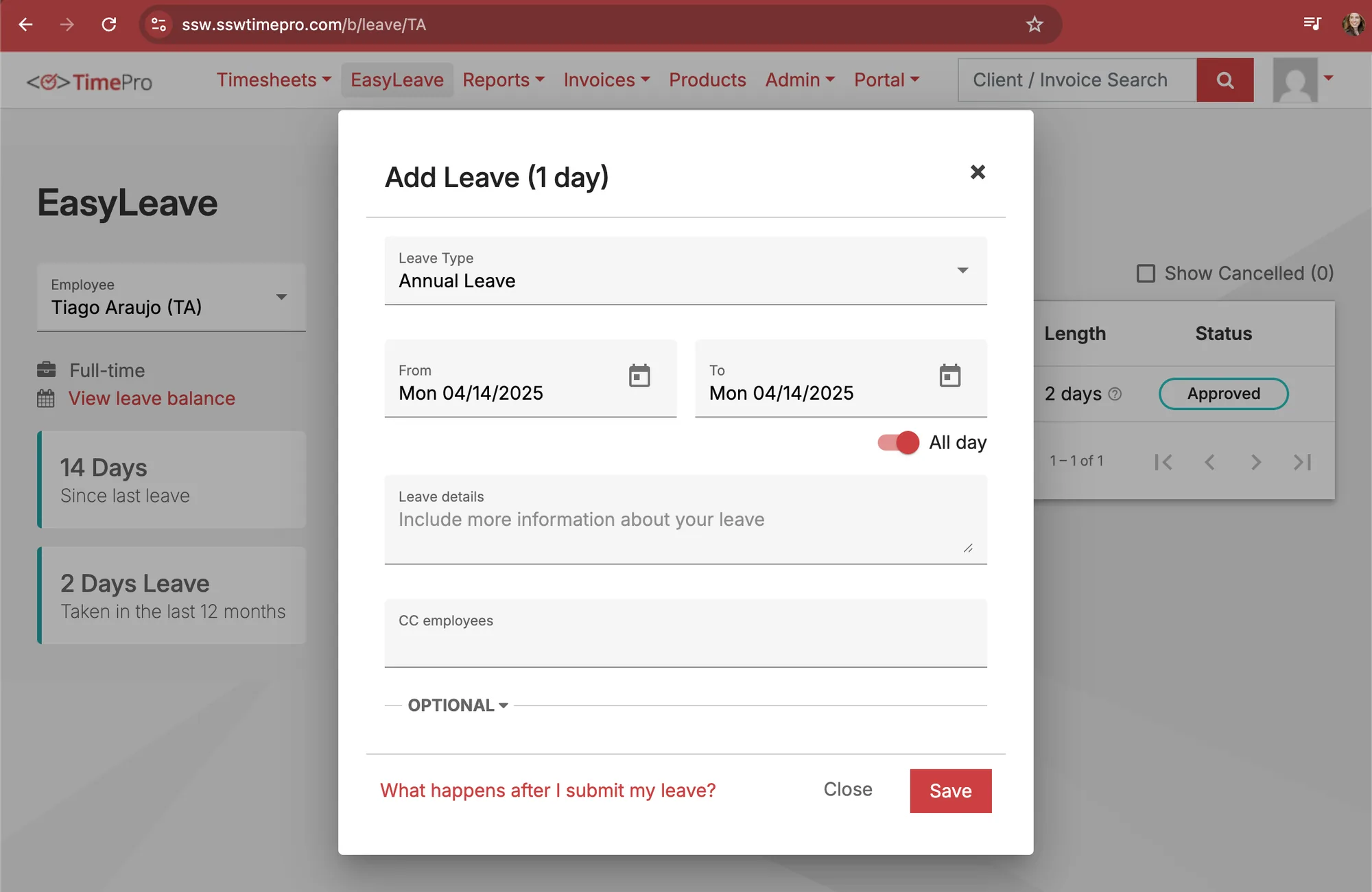 EasyLeave is now available on TimePro